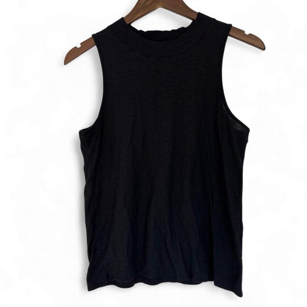 Women’s Small Black Nation High Neck Cotton Tank Top Minimalist Staple Casual